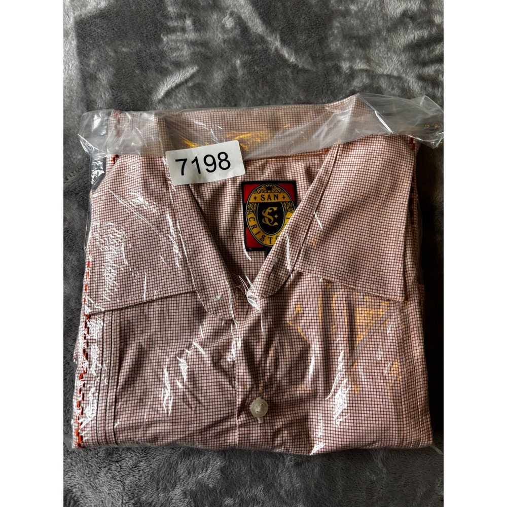 San Cristobal Mens Guayabera Shirt Large Terracotta Check Embroidered Cotton L - Picture 8 of 8